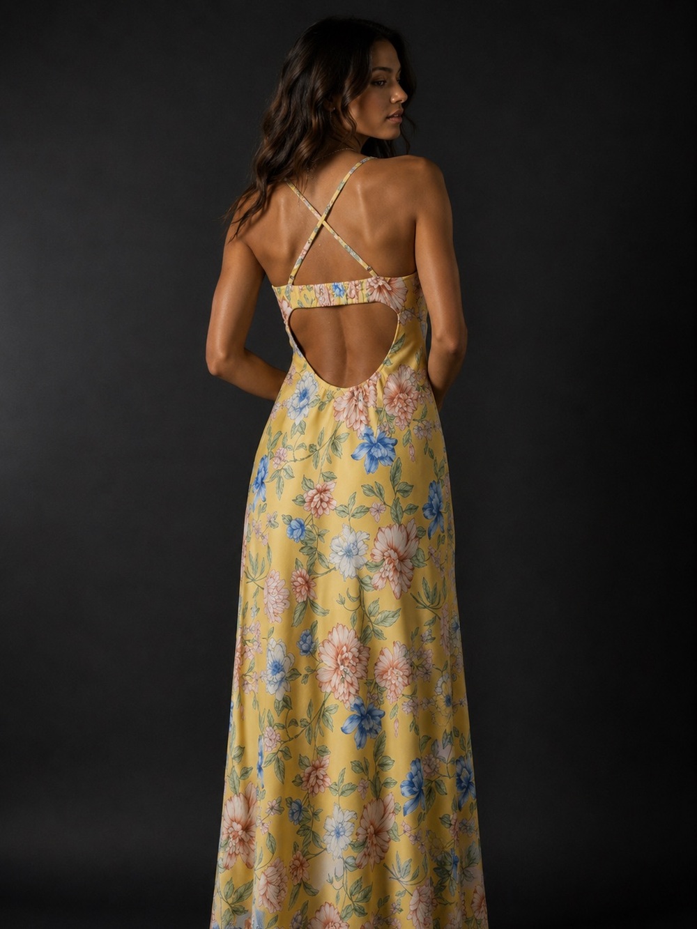 Function & Fringe Edit | Thirty Thirty Floral Satin Maxi Dress Garden - Picture 3 of 4